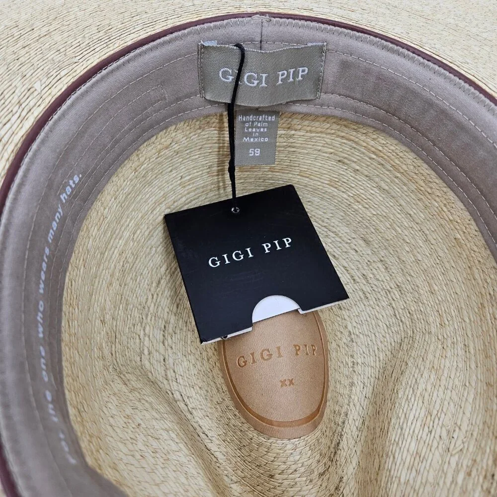 New Gigi Pip Blake Wide Brim Fedora Hat Size 59 Natural Palm Straw